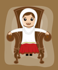 Laughing Cartoon Woman Sitting on Sofa