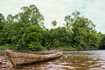 traditional boat on the river indonesia in jungles