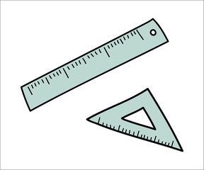 Measuring Tools - Ruler and triangle. Vector doodle illustration in eps10