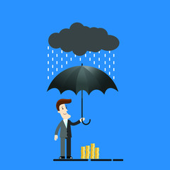 Businessman holding the umbrella. Insurance Protection Concept.