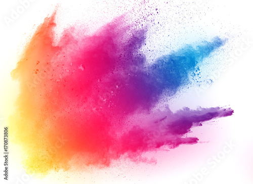 abstract multicolored powder splatted on white background,Freeze motion of color powder exploding