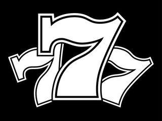 Triple Lucky Sevens black and white vector illustration