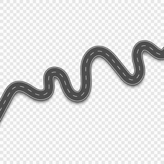 Asphalt road with turns. Winding road isolated on white background. Vector illustration.