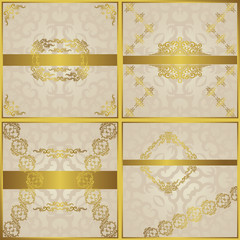Fototapeta premium Set of four invitations. Vintage frames and decorative borders in a gold. Place for text. Original design