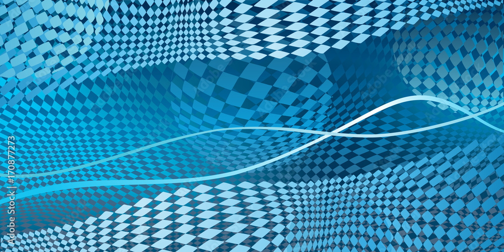 Poster Futuristic image of a wave on a plane of squares and abstract spheres. Vector background image.