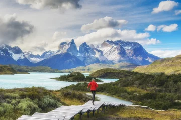 Wall murals Cordillera Paine Running men in Torres del Paine National Park, Patagonia, Chile