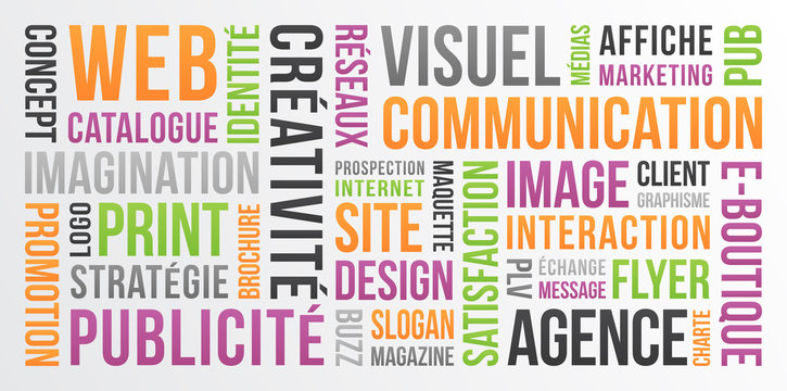 Communication, publicité et marketing - nuage de mots
