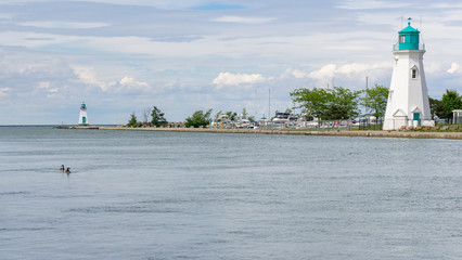 lighthouses and marina at Port Dalhousie in St Catharines, Ontario, Canada