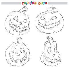 Cartoon Vector Illustration of Black and White Halloween pumpkins. Set for Coloring Book