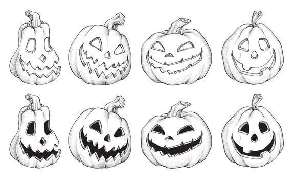 Vector Illustration of Black and White Halloween pumpkins.