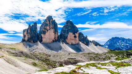 The Tre Cime di Lavaredo ( three peaks of Lavaredo) in the Italian Dolomites