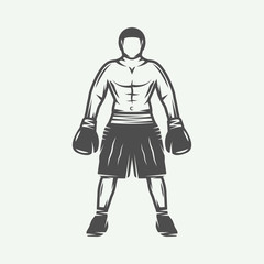 Vintage retro boxer. Can be used for logo, badge, emblem, mark, label. Monochrome graphic Art. Vector Illustration.