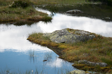 Fototapeta na wymiar clear water with reflection in Norway