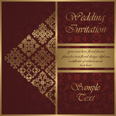 Wedding invitation with vintage pattern. Original decoration. Beauty card, modern invitation