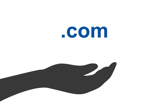 Hand hält .com Domain