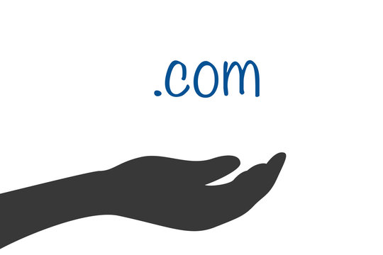 Hand hält .com URL