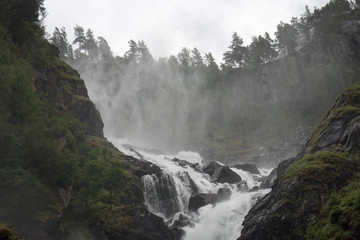 Waterfall in Norway rainy weather