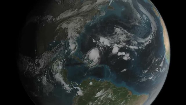 Animation of Tropical Storm Joaquin. Graphic with level of wind.Elements of this image furnished by NASA