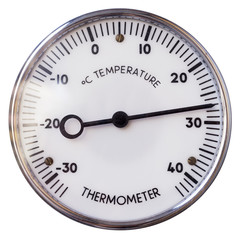 Thermometer with shape of circle and analog centigrade scale. Round analog thermometer with scale,...