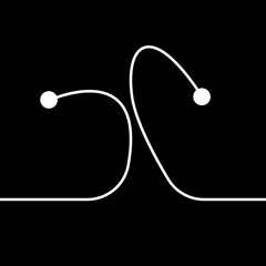 Two curved white line with white point on a black background