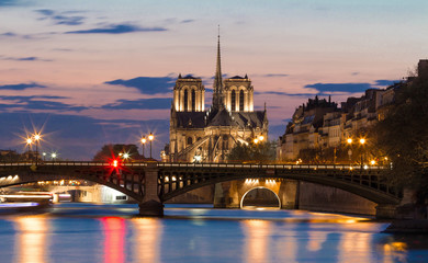 Notre Dame Cathedral at night, Paris, France