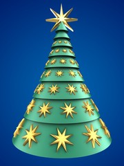 3d green and blue xmas tree over blue