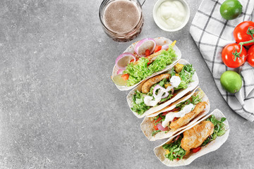 Delicious fish tacos on kitchen table