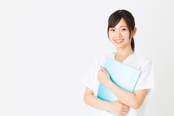 portrait of asian nurse isolated on white background