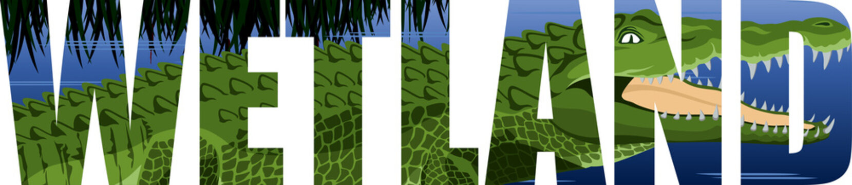 vector wetland word with gator crocodile illustration