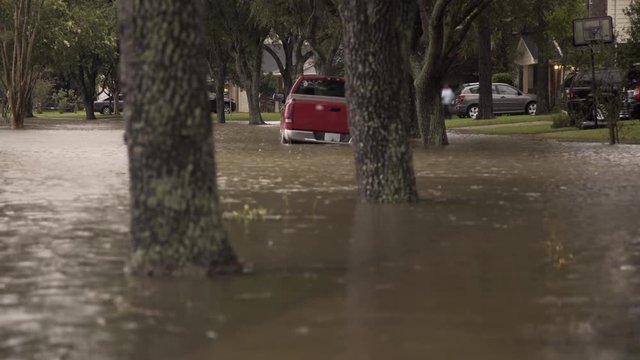 suburban neighborhood flooded after hurricane Harvey in houston texas 4k