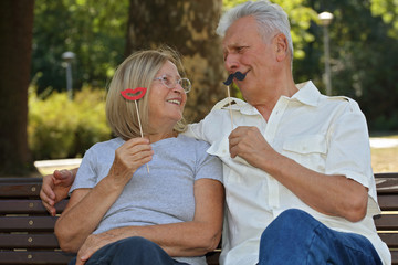 Fototapeta premium Happy senior couple having fun outdoors . Healthy and Active Senior Lifestyle