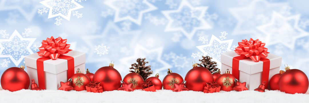 Weihnachten Geschenke Weihnachtsgeschenke Banner Dekoration Hintergrund Winter Schnee Textfreiraum