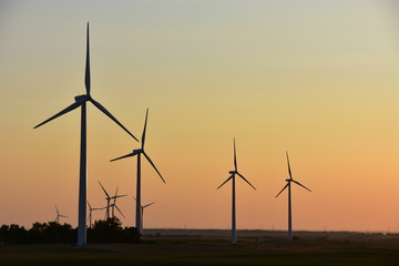 Wind turbines producing clean renewable energy in North Dakota.