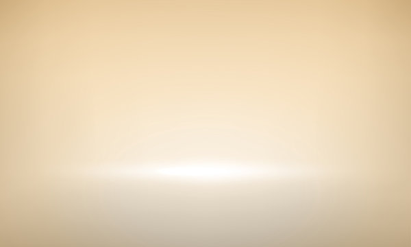 Gold studio background with spotlight gradient and glitter sparks for premium, luxury product shooting. Vector sepia or golden light room with empty floor backdrop