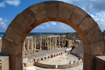 Te ruins of Lepsis Magna in Libya. One of the largest well preserved ancient roman cities in North Africa.
