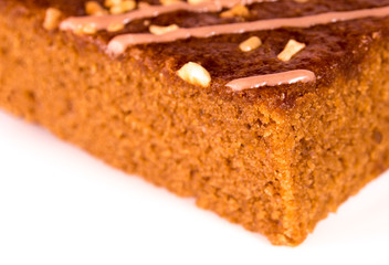 Small pieces caramel coffee cake isolated on white background