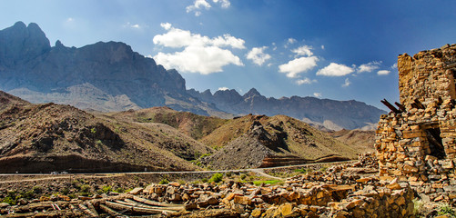 A landscape from the Hajar mountains range in Oman