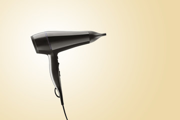 Black modern hairdryer isolated on bright background