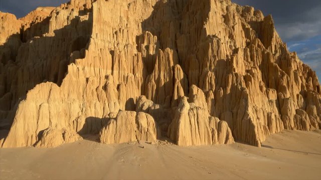 Eroded rock formations in Cathedral Gorge State Park in eastern Nevada, tilt up