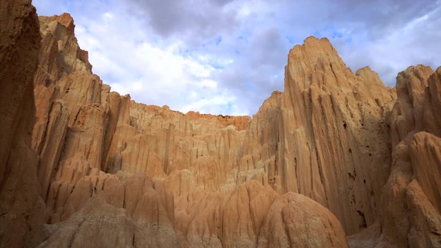 Eroded hoodoo formations in Cathedral Gorge State Park in eastern Nevada, pan