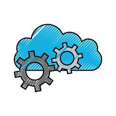 cloud computing gears mechanical work icon vector illustration