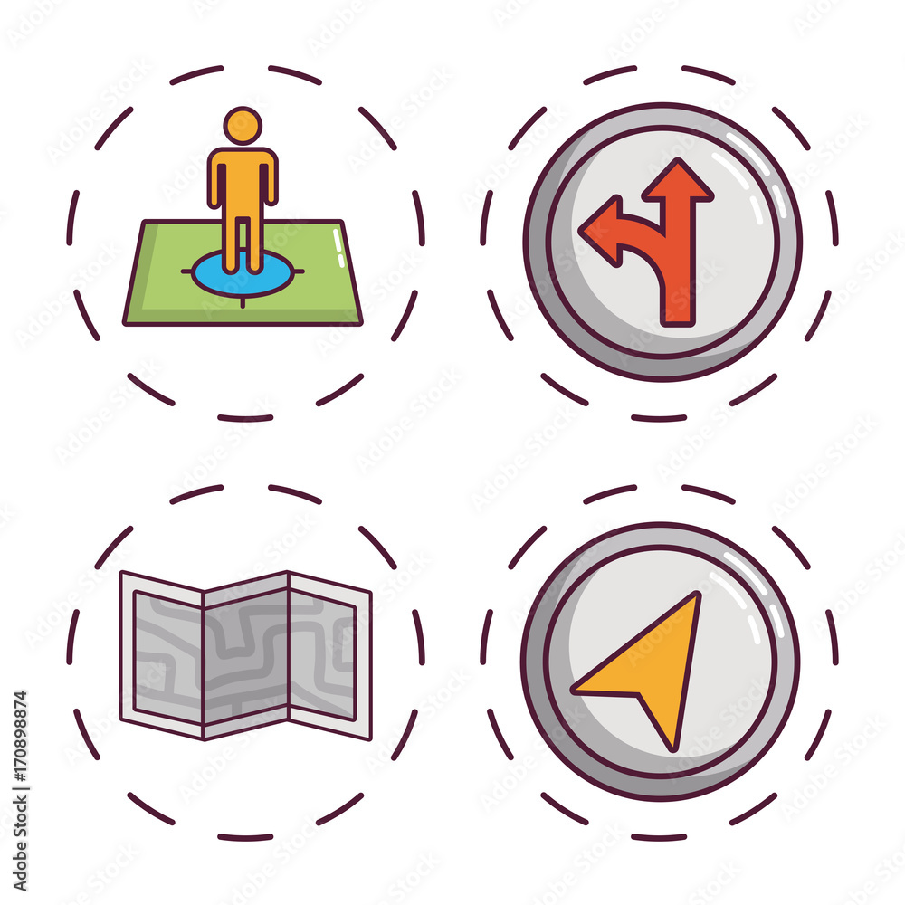 Poster navigation and location related icons over white background colorful design vector illustration