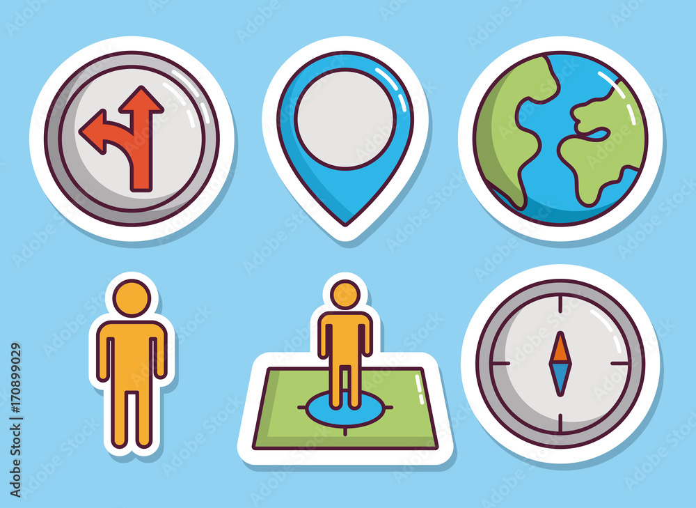 Poster navigation and location related icons over blue background colorful design vector illustration