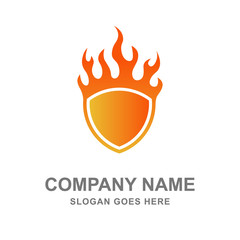 Fire Flame Shield Logo Vector 