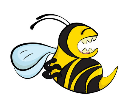 An angry bee. A cartoon illustration of an angry bee attacking and stinging