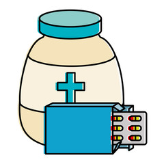capsules drugs with bottle vector illustration design