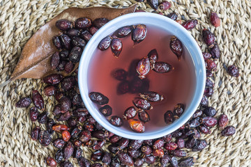 Rosehip Tea top view with rosehip grains