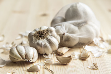 garlic on wooden table