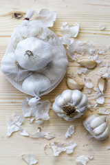 garlic on wooden table