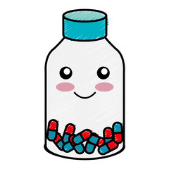 Obraz premium capsules drugs in bottle kawaii character vector illustration design